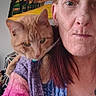 Prince joined the competition — help win amazing prizes! bell, blue_shirt, cat, closeup, collar, ear, eyes, face, fur, indoor, knit_sweater, orange_cat, painting_on_wall, person, pet, pink_sweater, portrait, selfie, shoulder_pet, wall_art