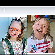 Anna joined the competition — help win amazing prizes! child, children, smiling, glasses, bow, hair_accessory, floral_dress, tshirt, happy, portrait, face, outdoor, casual, friends, cute, young, person, sitting, emotion, joy