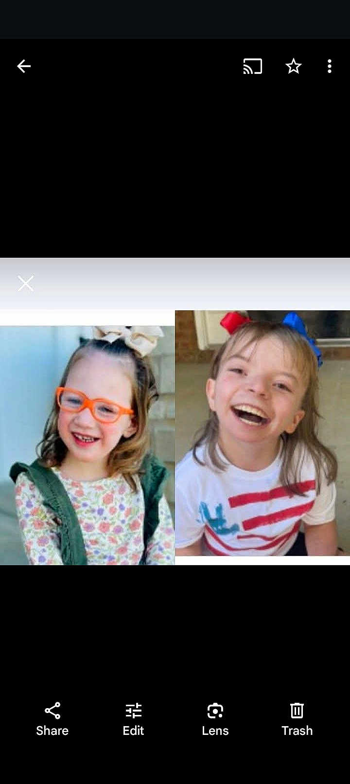 Anna joined the competition — help win amazing prizes! child, children, smiling, glasses, bow, hair_accessory, floral_dress, tshirt, happy, portrait, face, outdoor, casual, friends, cute, young, person, sitting, emotion, joy