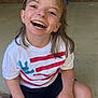 Anna joined the competition — help win amazing prizes! child, smiling, laughing, hair_bow, red_bow, blue_bow, tshirt, patriotic_shirt, porch, steps, concrete, door, sitting, shorts, hands, face, teeth, happy, outdoor, portrait
