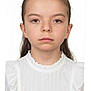 Anna joined the competition — help win amazing prizes! child, girl, portrait, white_background, white_blouse, ruffled_collar, serious_expression, straight_hair, centered, closeup, head_and_shoulders, studio_style, young, ears, neck, neutral_expression, formal_clothing, clean_background, frontal_pose, eye_contact