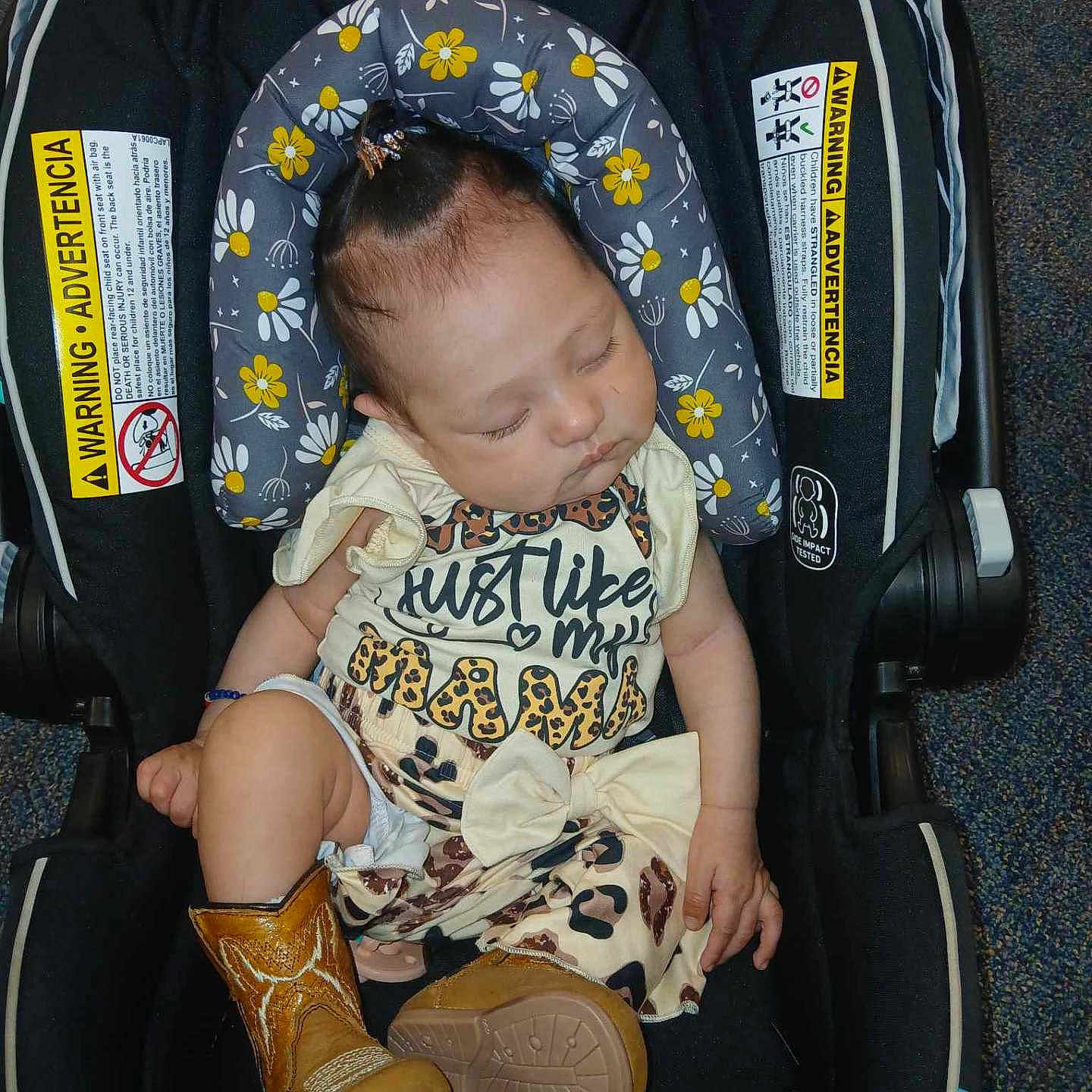Alexandria joined the competition — help win amazing prizes! baby, bed, boot, car, clothing, face, footwear, furniture, head, homedecor, pants, person, photography, portrait, shoe, sleeping, stroller, t_shirt, transportation, vehicle