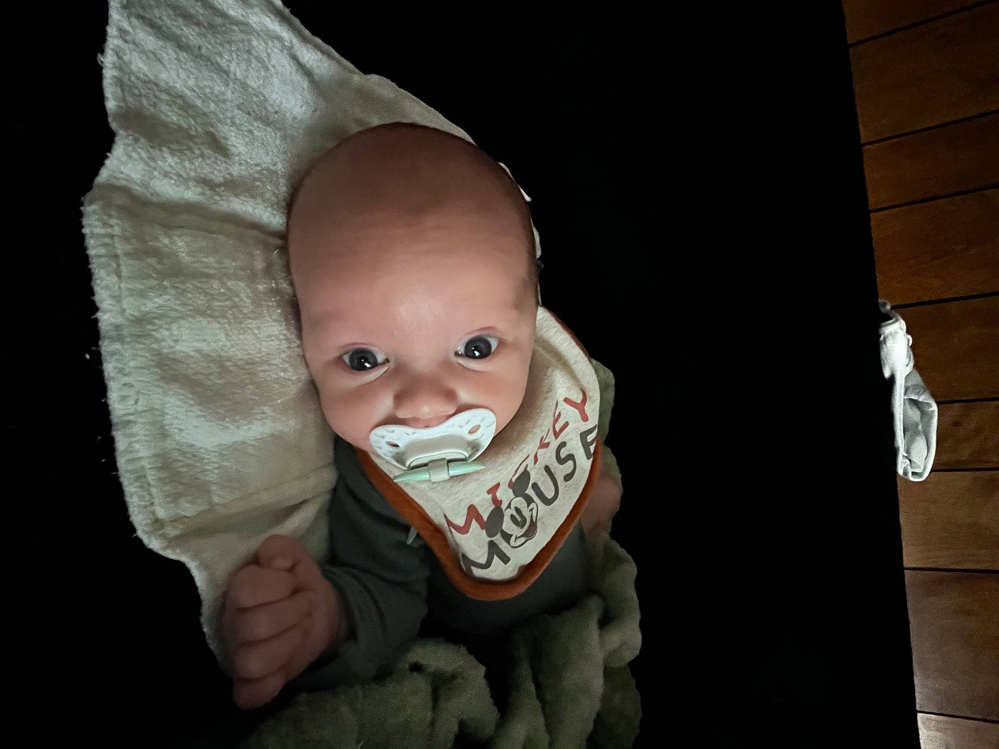 Guy is registered to the contest to win money with this photo: baby, carmine, child, costume, eye, eyelash, gesture, happy, headgear, helmet, jaw, mask, moustache, nose, performing_arts, person, personal_protective_equipment, sports_gear, toddler, tooth