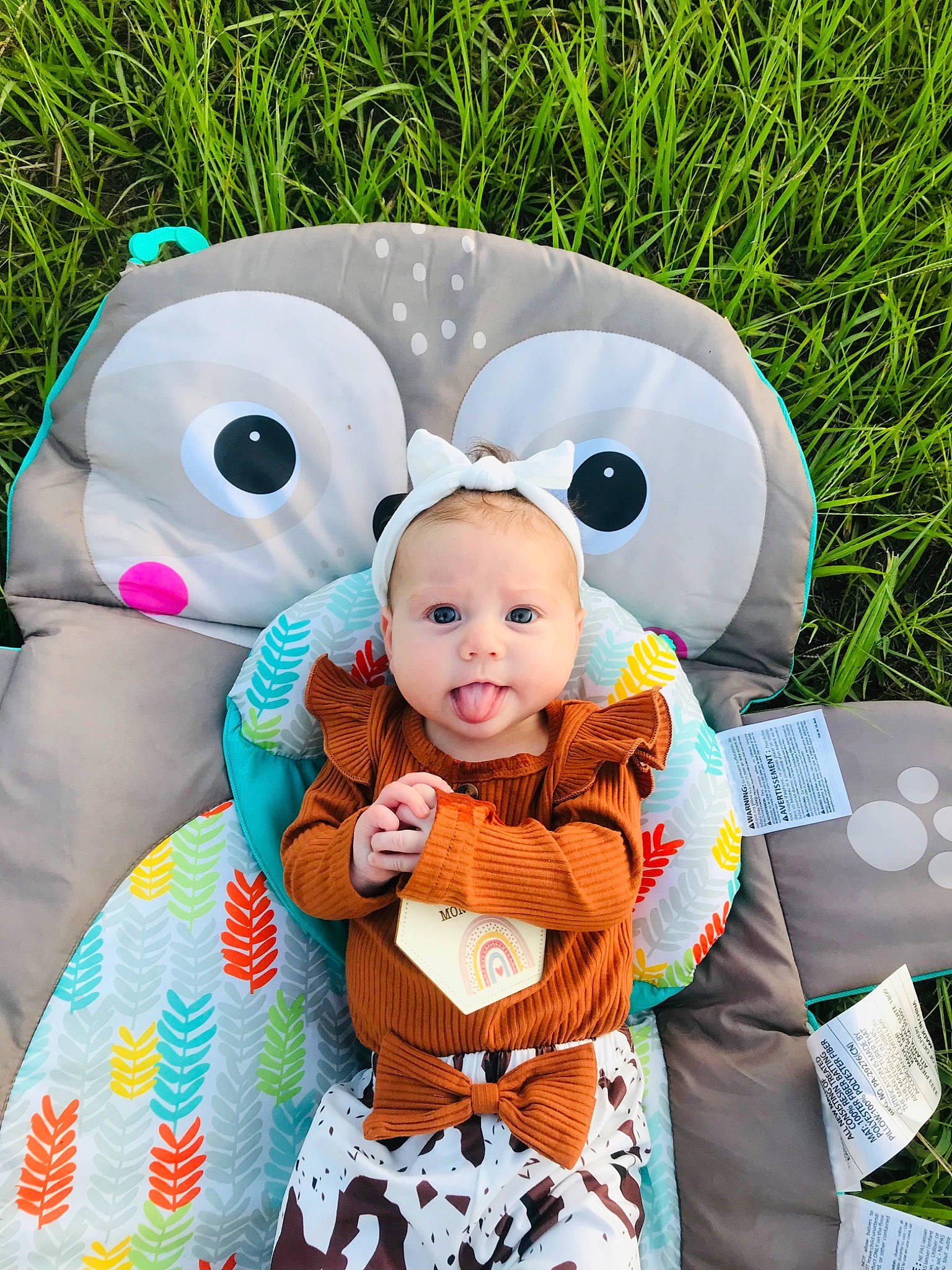 Lilly is registered to the contest to win money with this photo: baby, baby_products, baby_toddler_clothing, child, event, fun, fur, grass, green, happy, head, mascot, pattern, person, plush, recreation, sleeve, smile, stuffed_toy, toddler