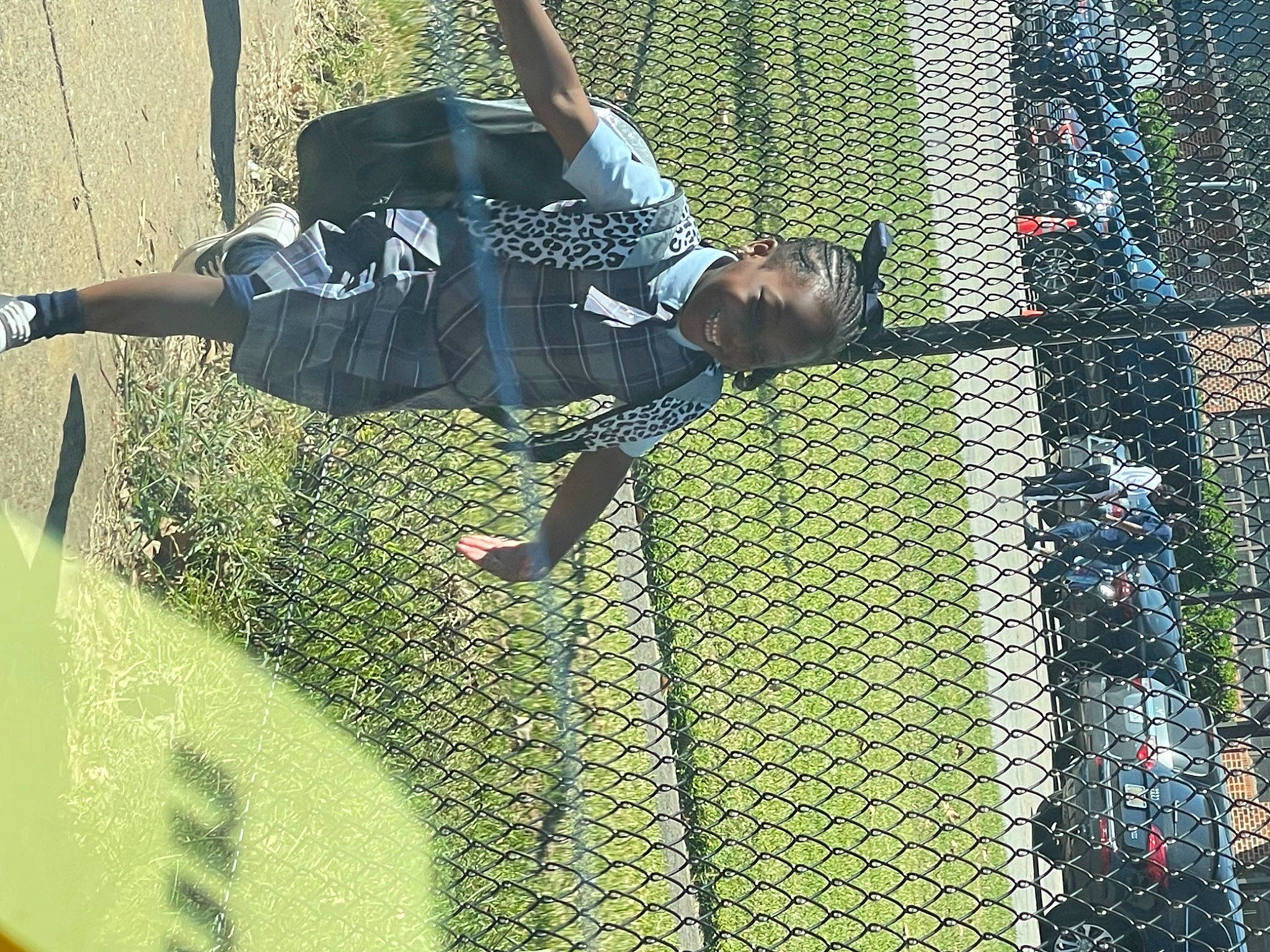 Brookelynn joined the competition — help win amazing prizes! black, chain_link_fencing, circle, fence, font, fun, grass, leisure, mesh, net, pattern, people_in_nature, person, recreation, shadow, sports, sports_equipment, symmetry, toddler, walking_shoe