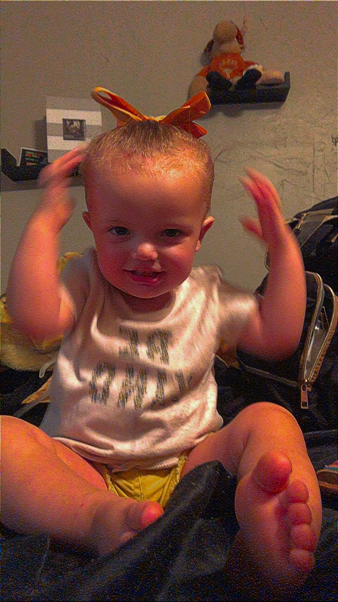 Jayla joined the competition — help win amazing prizes! abdomen, baby, bag, chair, chest, child, event, eye, finger, fun, happy, head, joint, luggage_and_bags, mouth, muscle, person, sitting, smile, toddler