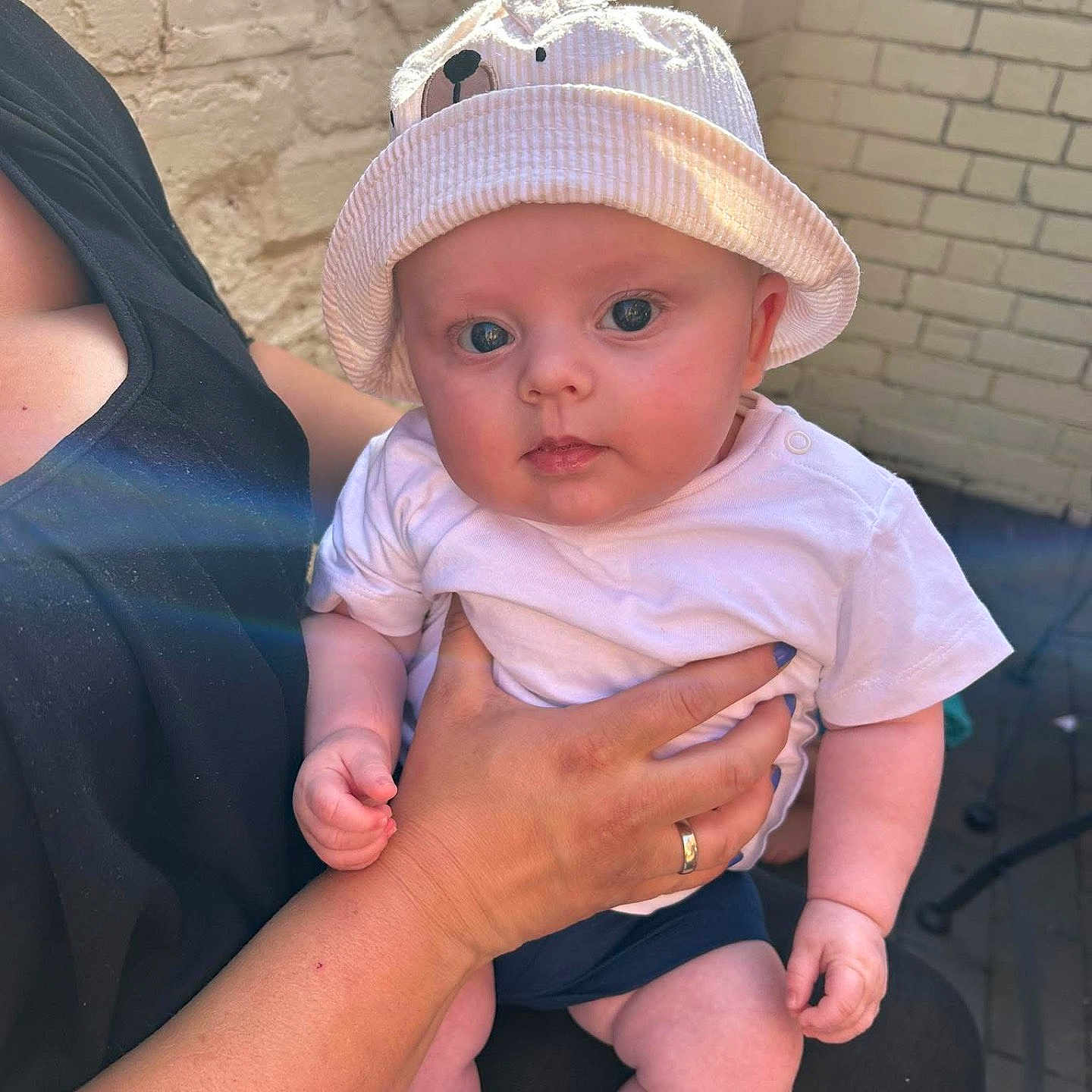 Jaxon joined the competition — help win amazing prizes! accessories, baby, baseballcap, bodypart, cap, clothing, face, finger, hat, head, jewelry, newborn, pants, people, person, photography, portrait, sitting, sunhat, t_shirt