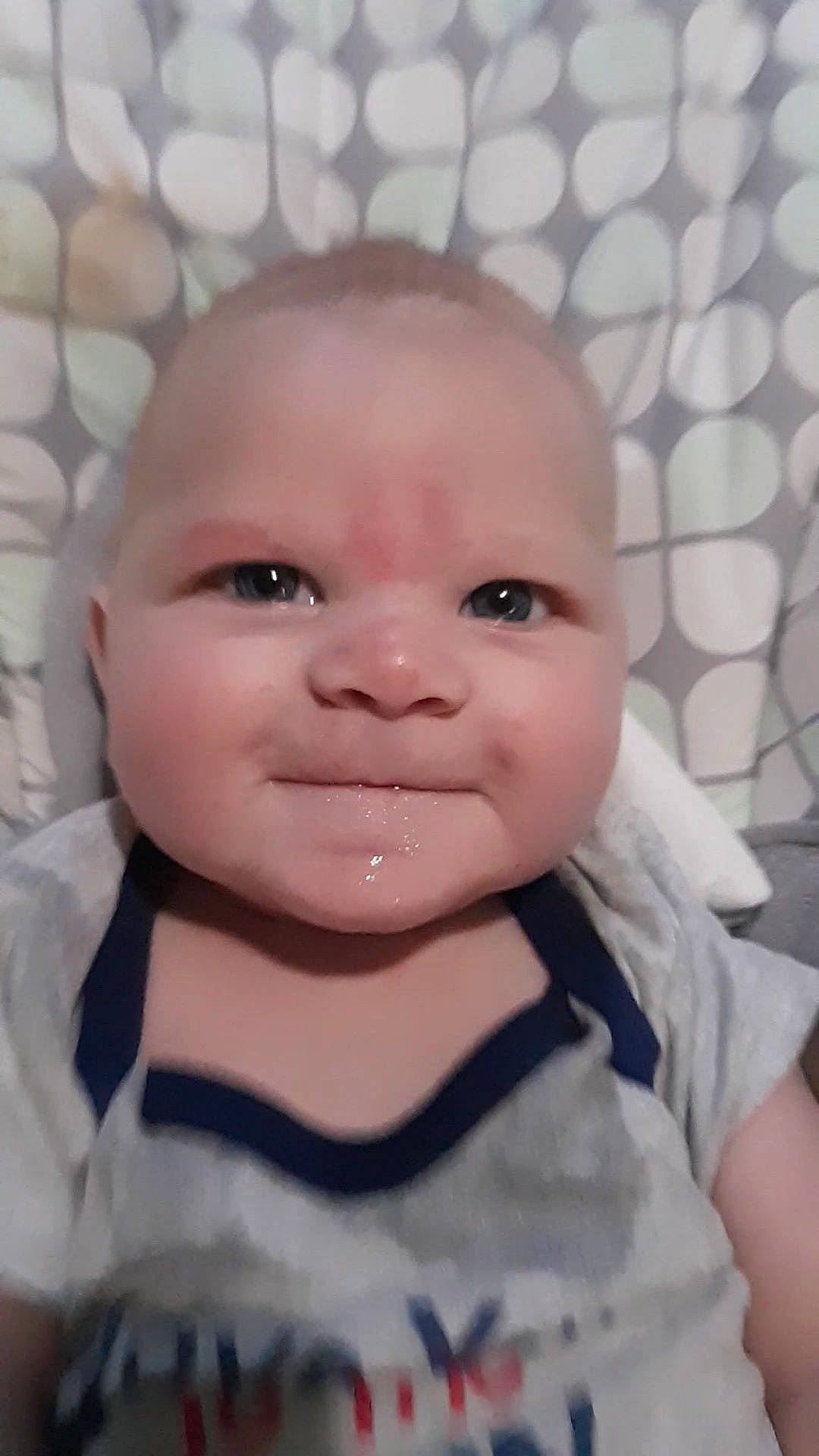 Tony is registered to the contest to win money with this photo: baby, baby_making_funny_faces, cheek, child, chin, eye, eyebrow, face, facial_expression, forehead, head, lip, mouth, nose, person, skin, smile, toddler