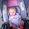 baby, child, stroller, infant, clothing, onesie, pink, gray, socks, seat, cute, person, portrait, young, face, outdoor, expression, small, babywear, newborn
