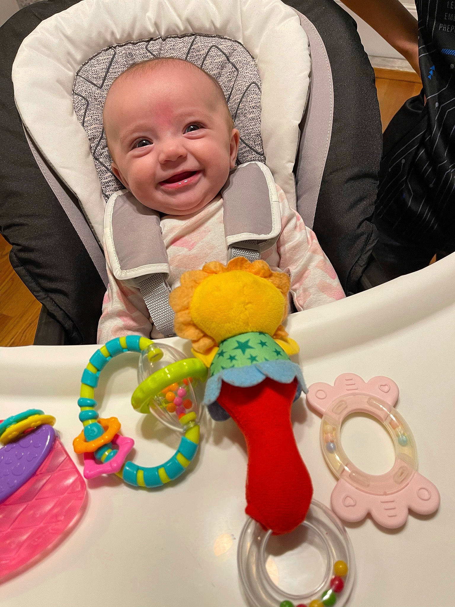 Arianna joined the competition — help win amazing prizes! baby, baby_toddler_clothing, cheek, child, comfort, event, fun, happy, joy, orange, party_supply, people, person, photograph, pink, product, smile, textile, toddler, toy