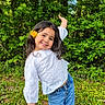 Elianah a rejoint le concours — aidez-le/la à gagner de superbes lots ! blue_jeans, casual_clothing, child, cute, flower, grass, greenery, happy, nature, outdoor, playful_pose, portrait, shoes, smiling, spring, sunny, trees, white_blouse, yellow_flower, young_girl