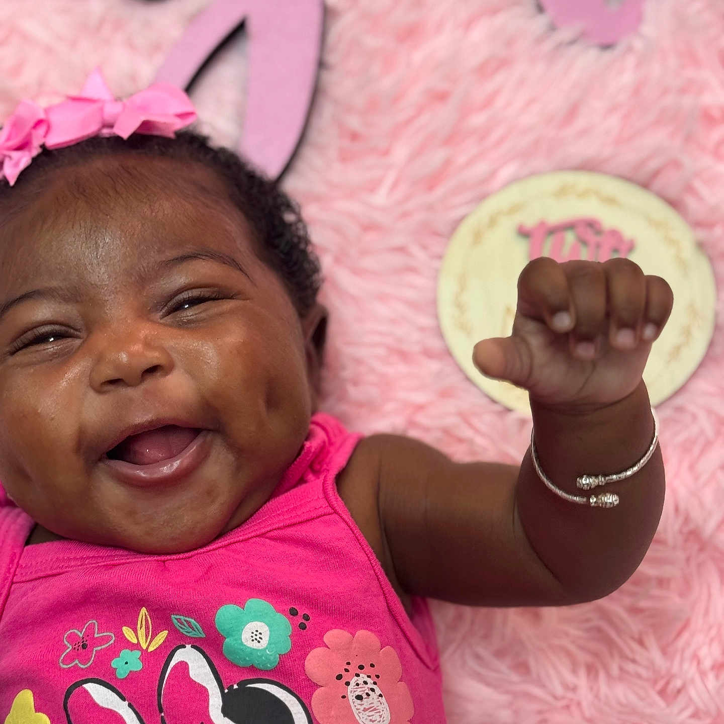 Kaedynce joined the competition — help win amazing prizes! baby, bracelet, child, closeup, cute, decorative_sign, dimples, flower_print, fur_blanket, girl, hand, happy, headband, infant, minnie_mouse, pink, portrait, skin, smiling, tank_top