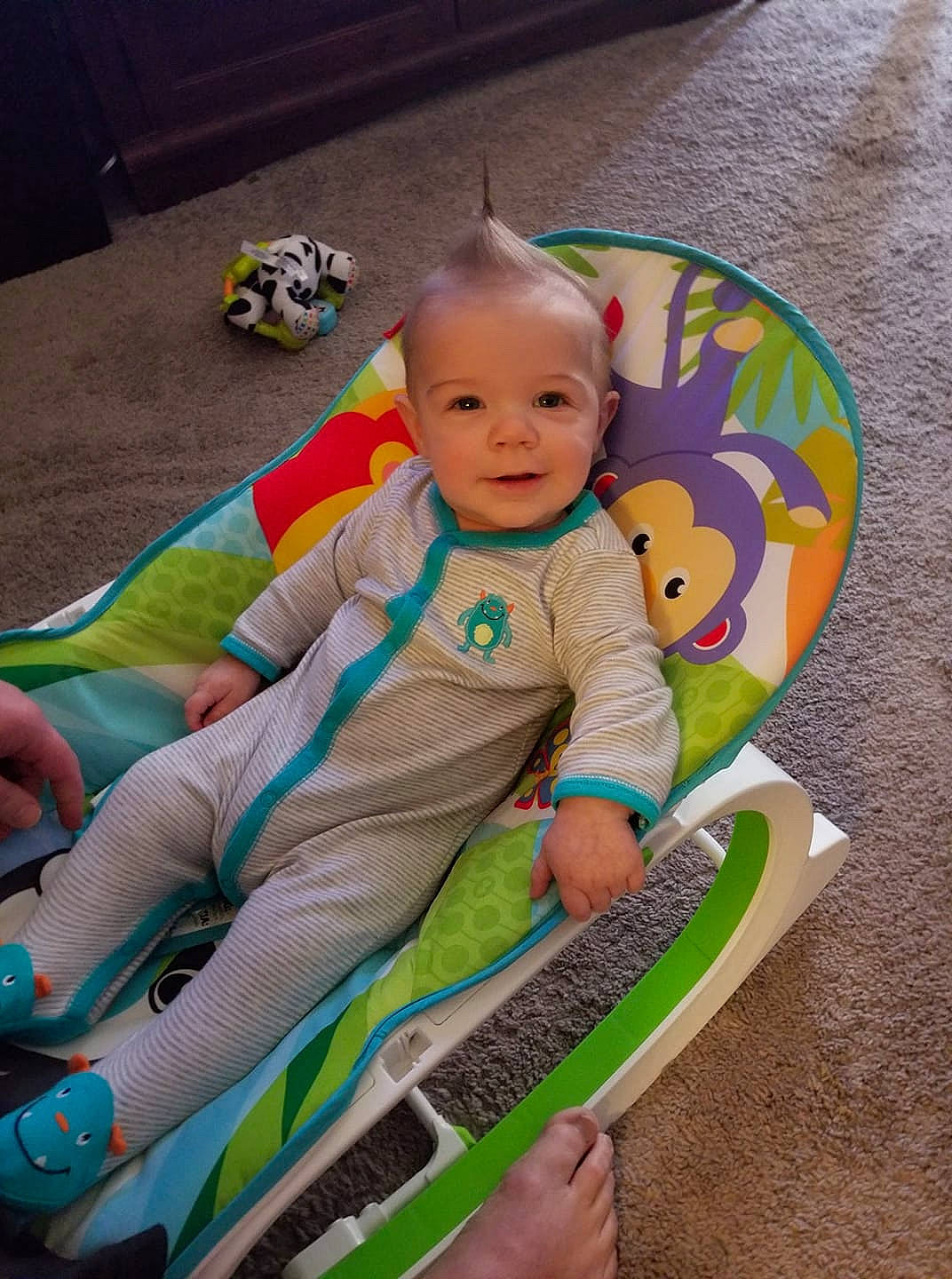 Jagger joined the competition — help win amazing prizes! baby_products, baby_toys, child, day, fun, green, infant, person, play, product, sitting, skin, toddler, toy