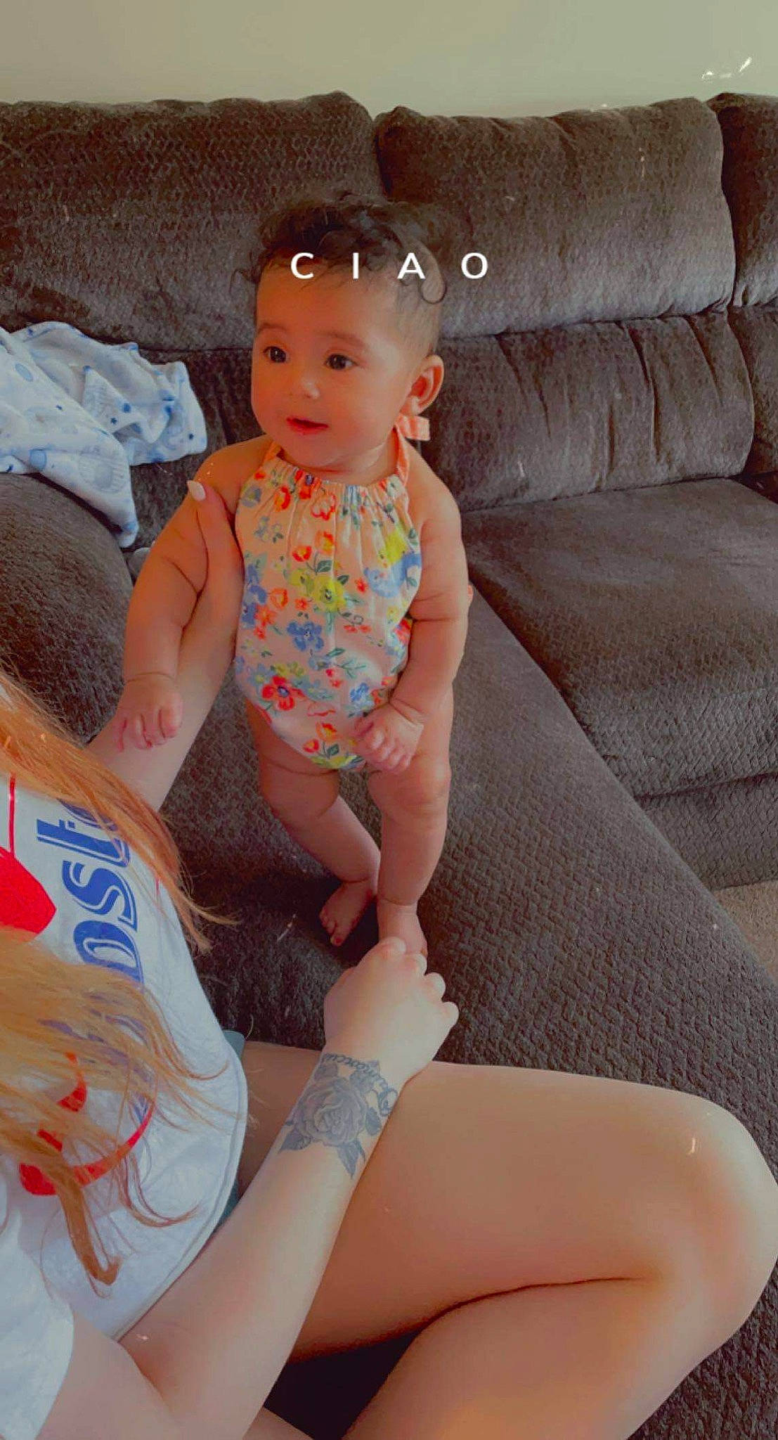 Kaliah joined the competition — help win amazing prizes! baby, baby_toddler_clothing, child, comfort, hairstyle, human_body, human_leg, joint, knee, lap, leg, neck, pattern, person, pink, skin, smile, sock, textile, thigh
