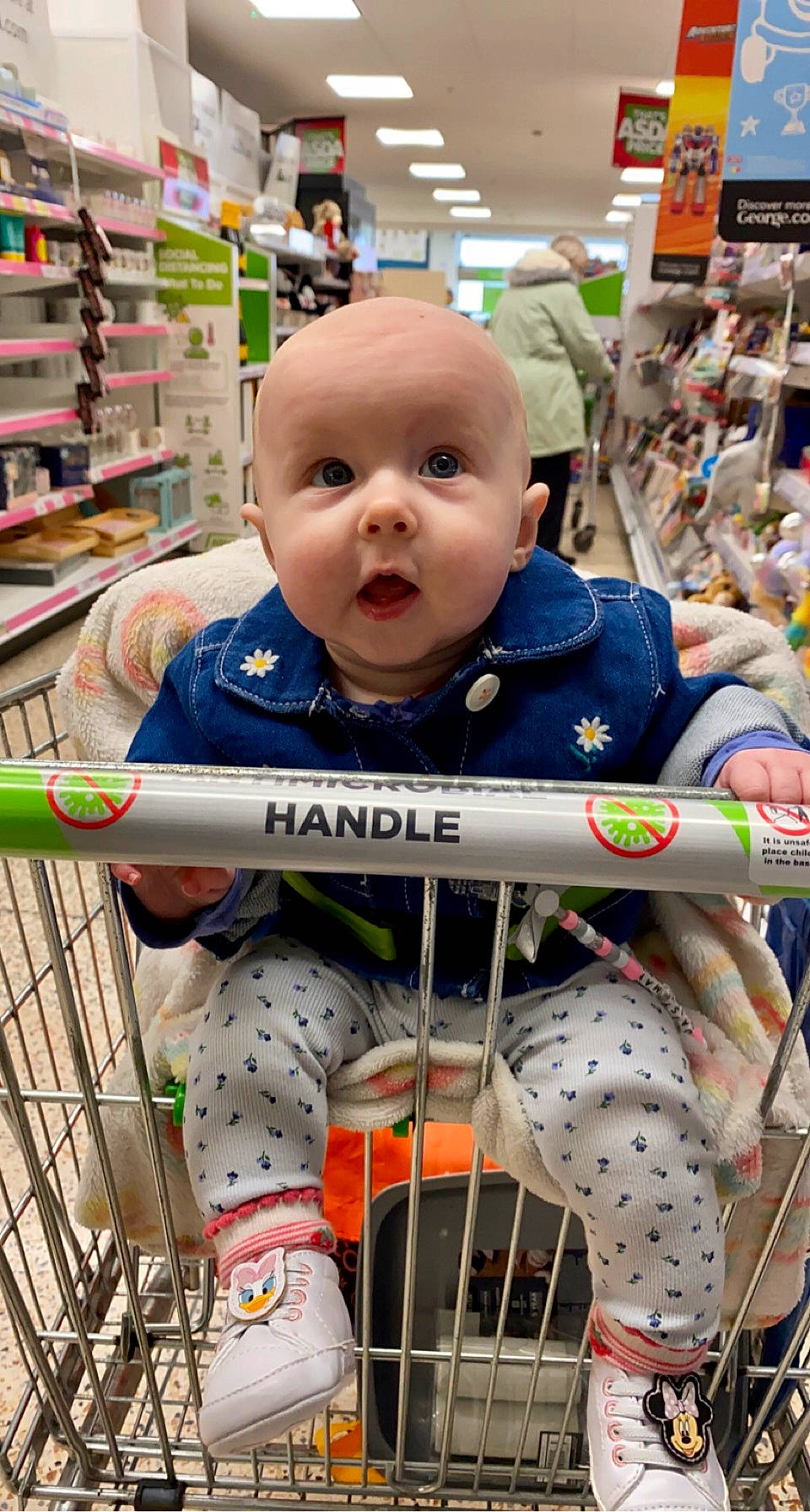 Daisy-may joined the competition — help win amazing prizes! baby, child, convenience_store, customer, fun, human_leg, pattern, person, photograph, photography, recreation, retail, service, shelf, sitting, snapshot, street_fashion, surprise, t_shirt, thigh