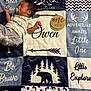 baby, newborn, pacifier, blanket, clothing, wooden_sign, one_month, sleeping, pattern, bear, mountains, arrow, text, infant, cute, cozy, milestone, lying_down, child, soft