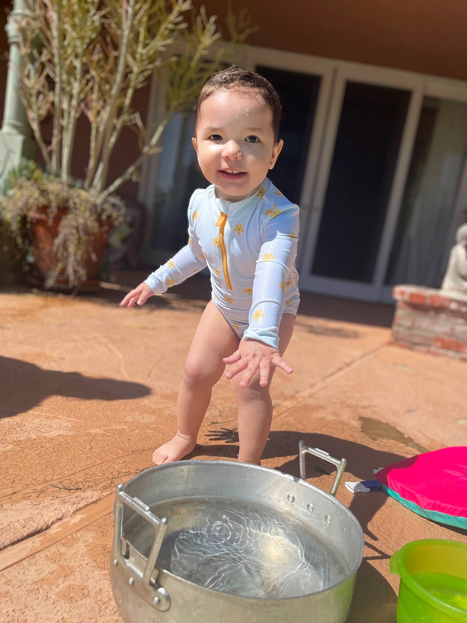 Mikayla joined the competition — help win amazing prizes! baby, baby_toddler_clothing, bucket, child, cooking, cookware_and_bakeware, face, fun, happy, leisure, people_in_nature, person, plant, play, shorts, smile, soil, t_shirt, toddler, tree