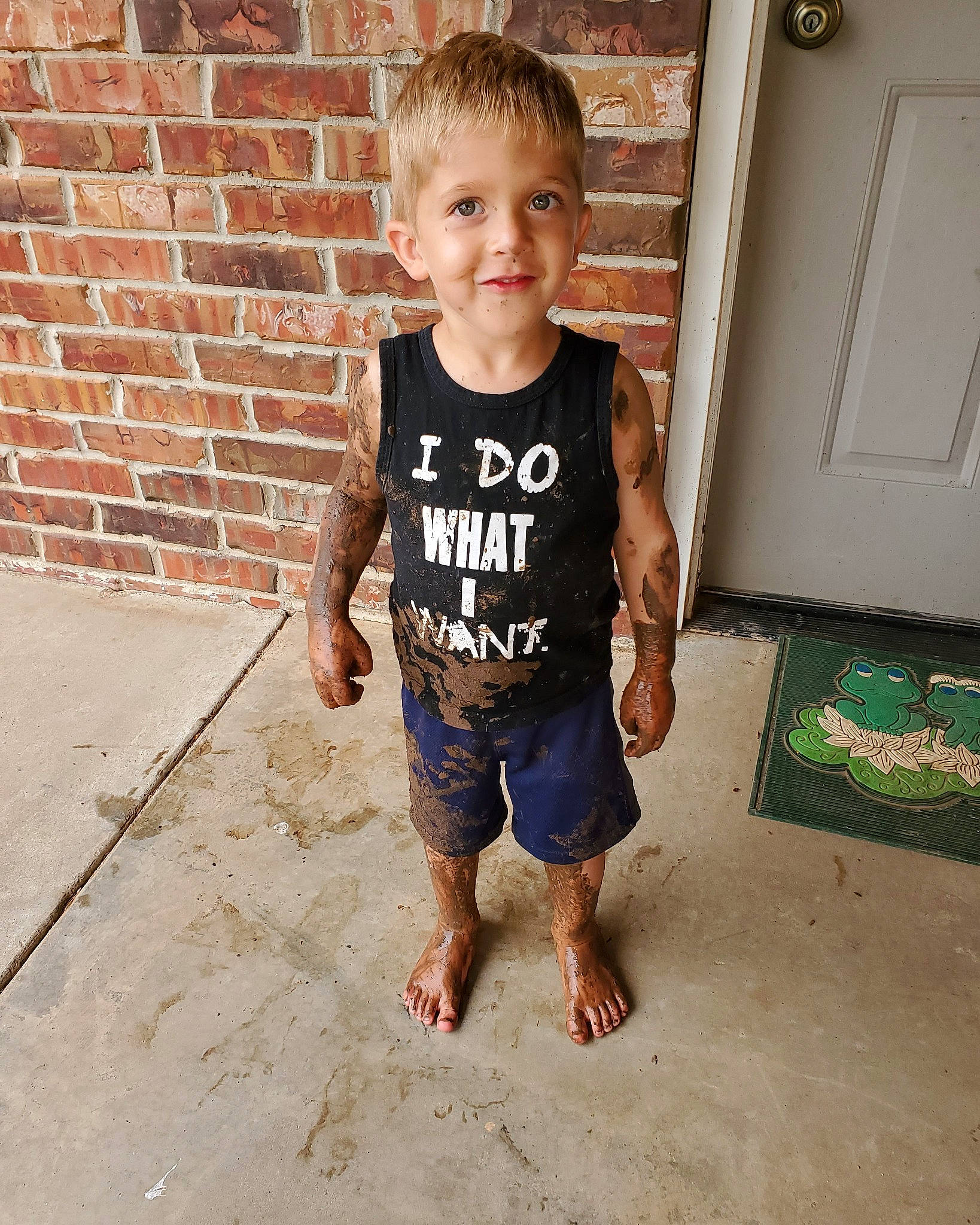 Zayne is registered to the contest to win money with this photo: baby_toddler_clothing, barefoot, child, floor, joy, person, play, shoulder, smile, standing, t_shirt, toddler