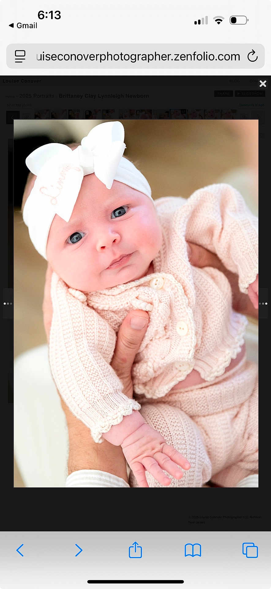 Lynnleigh is registered to the contest to win money with this photo: baby, baby_clothes, blue_eyes, bow, child, closeup, cute, expression, hand, headband, holding, indoor, infant, knitwear, newborn, person, pink_clothing, portrait, skin, soft_light
