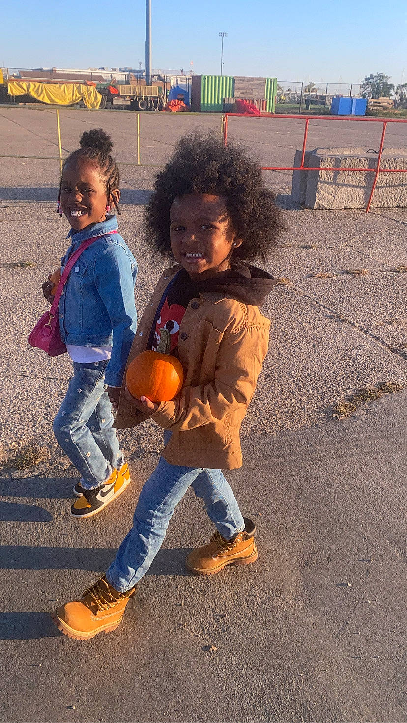 Amiri joined the competition — help win amazing prizes! ball, boot, child, fun, happy, human_leg, jacket, jeans, joy, landscape, leisure, people_in_nature, person, pumpkin, recreation, sand, sky, sneakers, soil, toddler