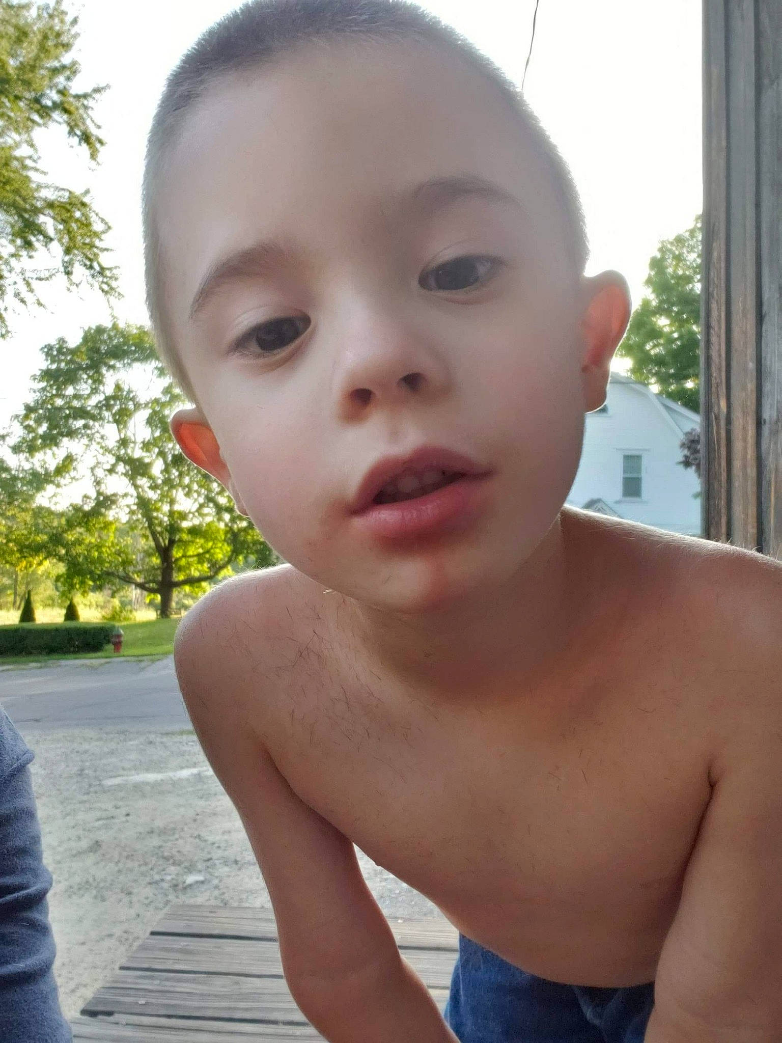 Jensen is registered to the contest to win money with this photo: baby, barechested, beauty, cheek, chest, child, chin, eye, eyebrow, face, forehead, head, lip, male, mouth, muscle, nose, person, skin, summer