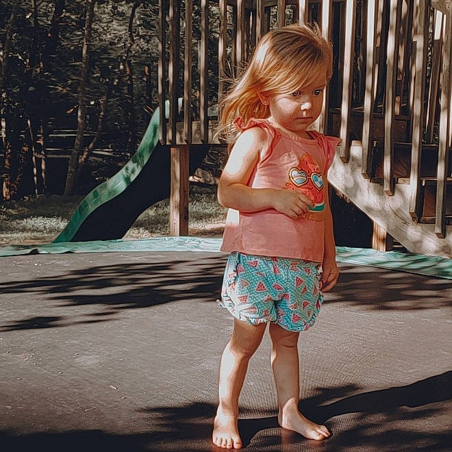 Emberlyn is registered to the contest to win money with this photo: barefoot, beauty, child, child_model, green, leg, leisure, person, photography, plant, play, shorts, smile, snapshot, standing, summer, toddler, tree, vacation, walking