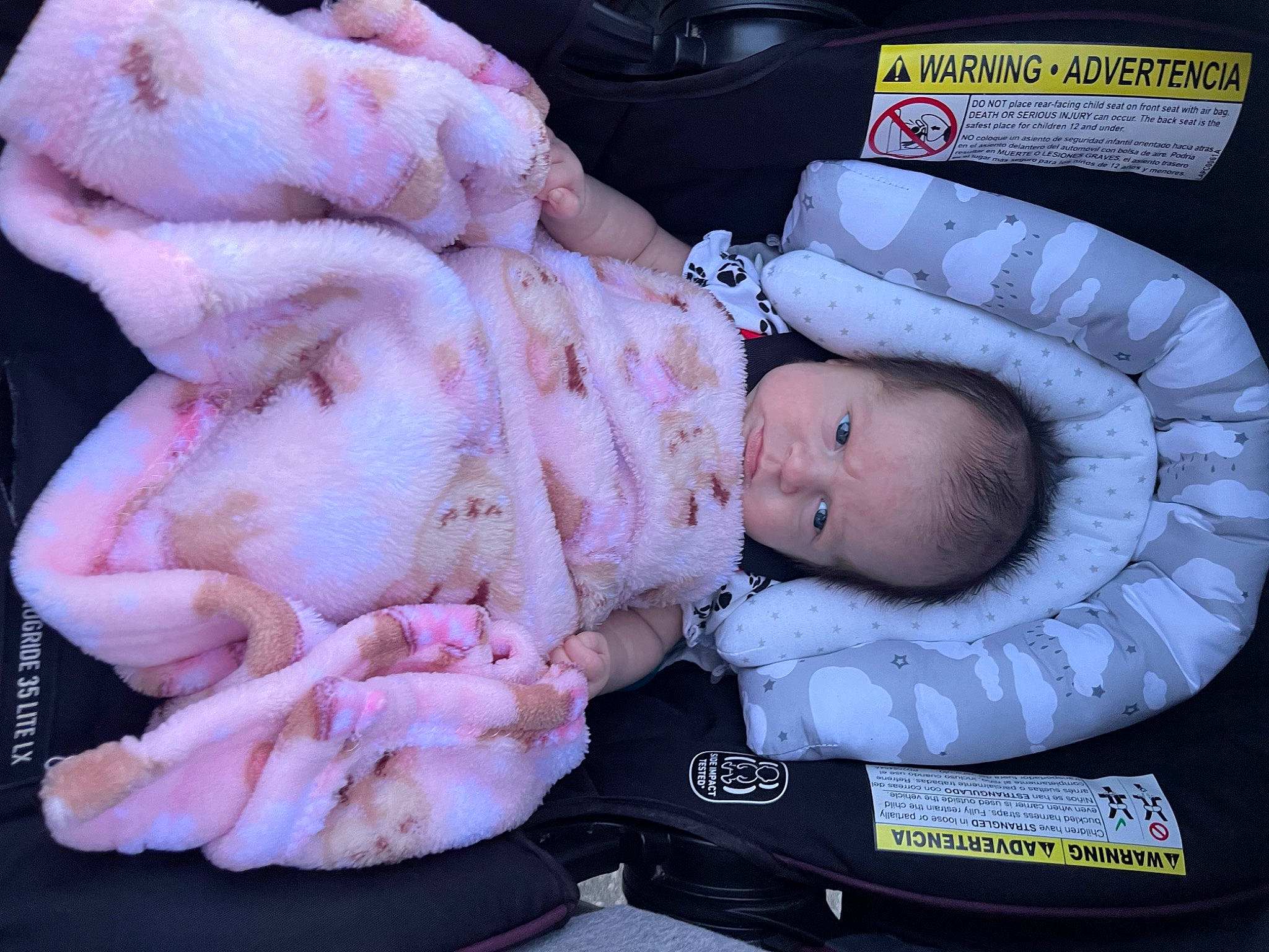 Flora is registered to the contest to win money with this photo: baby, baby_carriage, baby_products, baby_sleeping, baby_toddler_clothing, car_seat, child, comfort, person, pink, toddler