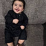 Aliyan is registered to the contest to win money with this photo: baby, smile, black_clothing, brown_shoes, couch, happy, infant, sitting, portrait, indoors, child, cute, face, person, young, comfortable, fabric, feet, joyful, casual