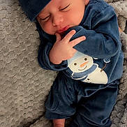 Aliyan joined the competition — help win amazing prizes! baby, blanket, blue_outfit, child, clothing, cozy, cute, fingers, hat, indoors, infant, newborn, peaceful, person, portrait, rest, sleeping, snowman_design, soft_texture, toes