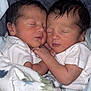 newborn, twins, baby, sleeping, infant, cute, cozy, blanket, white_clothing, close_up, peaceful, soft, toddler, skin, face, head, resting, indoors, wrapped, child