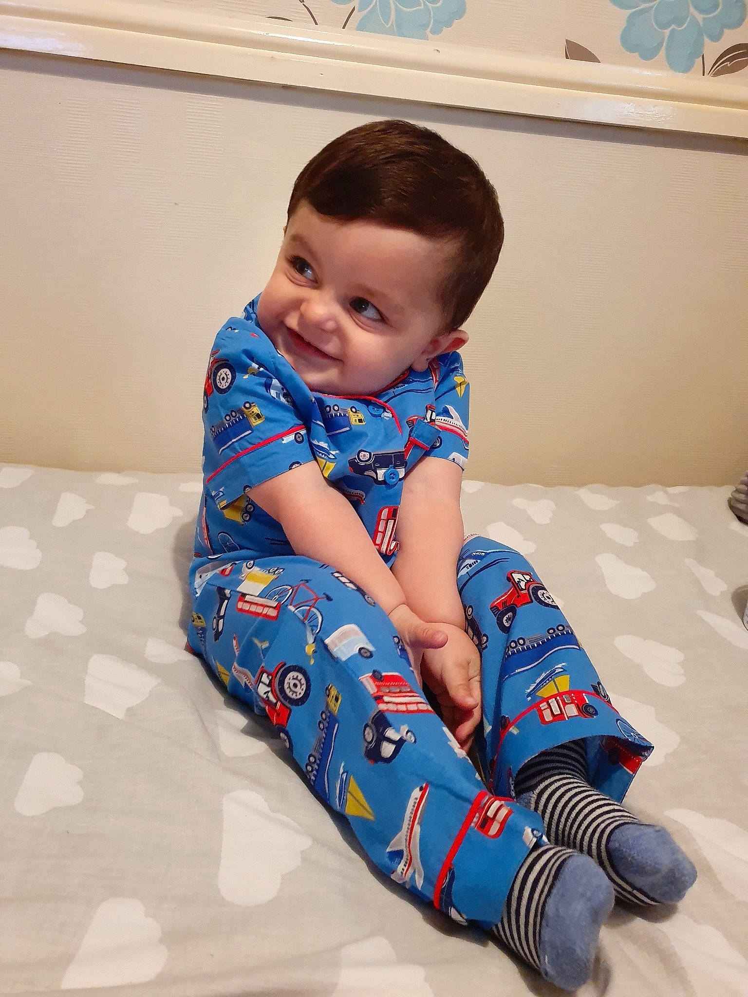 Harris joined the competition — help win amazing prizes! baby, baby_toddler_clothing, child, floor, flooring, leg, pajamas, person, play, sitting, skin, sleeve, toddler