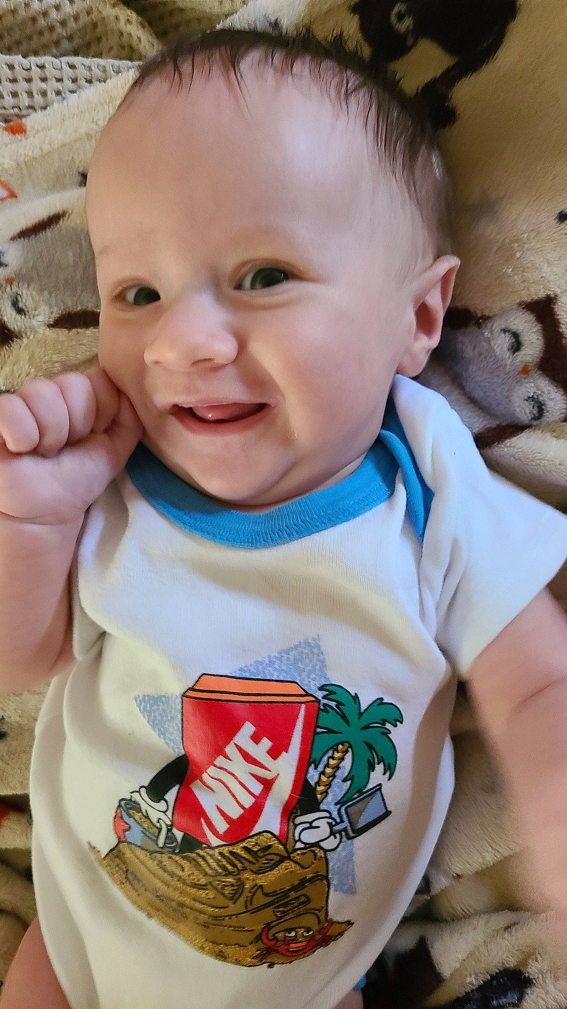 Kaeden joined the competition — help win amazing prizes! baby, baby_toddler_clothing, cheek, dress, eye, finger, gesture, happy, head, human_body, iris, joy, lip, mouth, neck, nose, organ, person, product, skin