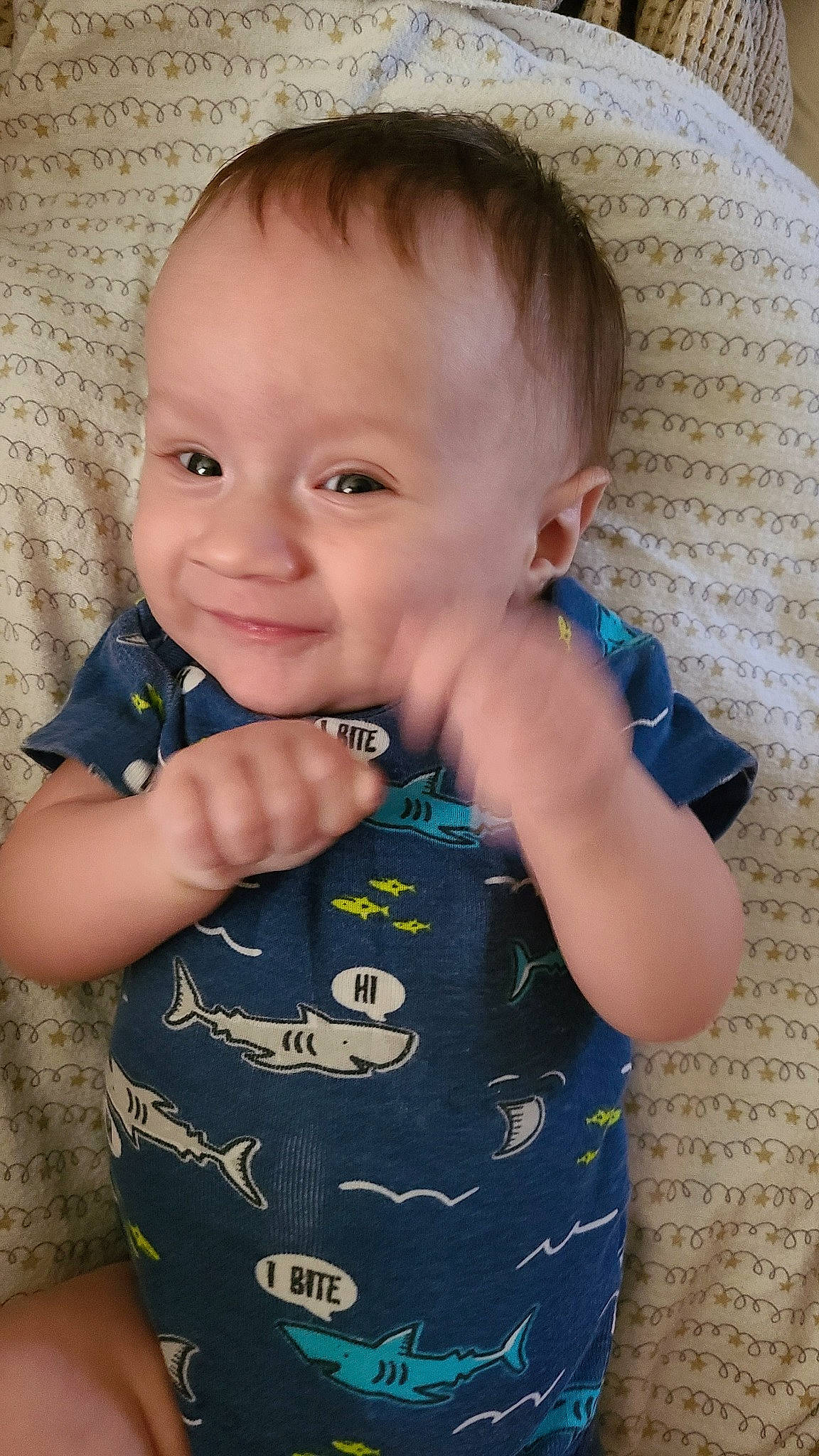 Kaeden joined the competition — help win amazing prizes! azure, baby, baby_toddler_clothing, cheek, chin, cool, eye, finger, happy, head, human_body, iris, joy, lip, mouth, neck, nose, person, skin, sleeve