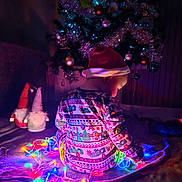 Bowen joined the competition — help win amazing prizes! toddler, child, christmas_tree, christmas_lights, holiday, festive_clothing, santa_hat, grinch, indoors, decoration, gnome, colorful_lights, holiday_spirit, toy, seasonal, celebration, night, cozy, floor, pajamas