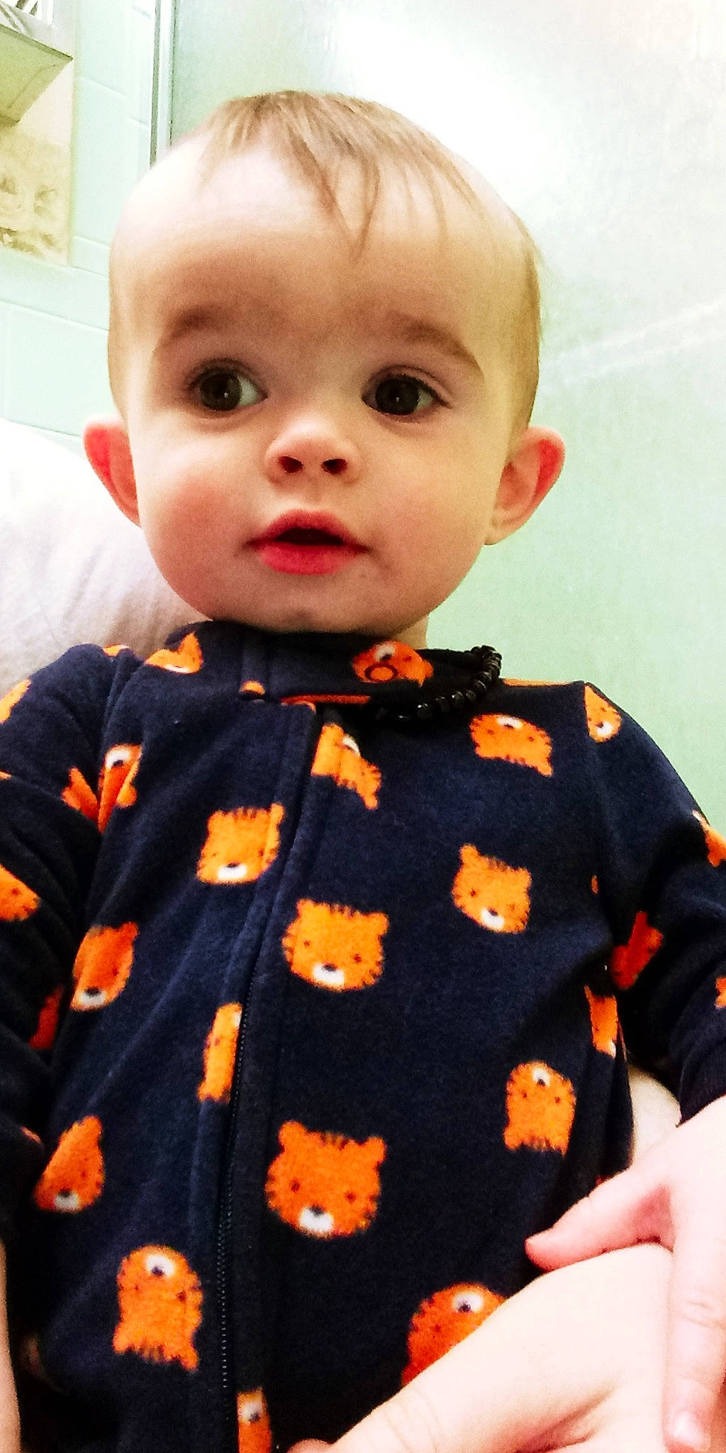 Gannon is registered to the contest to win money with this photo: baby, baby_toddler_clothing, cheek, child, face, head, outerwear, person, sleeve, toddler