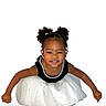 Laila is registered to the contest to win money with this photo: child, girl, smile, dress, white_dress, pearl_necklace, pearl_hair_beads, puffy_hair, happy, cute, playful, portrait, studio, isolated_background, fashion, young_child, person, celebration, elegant, posing