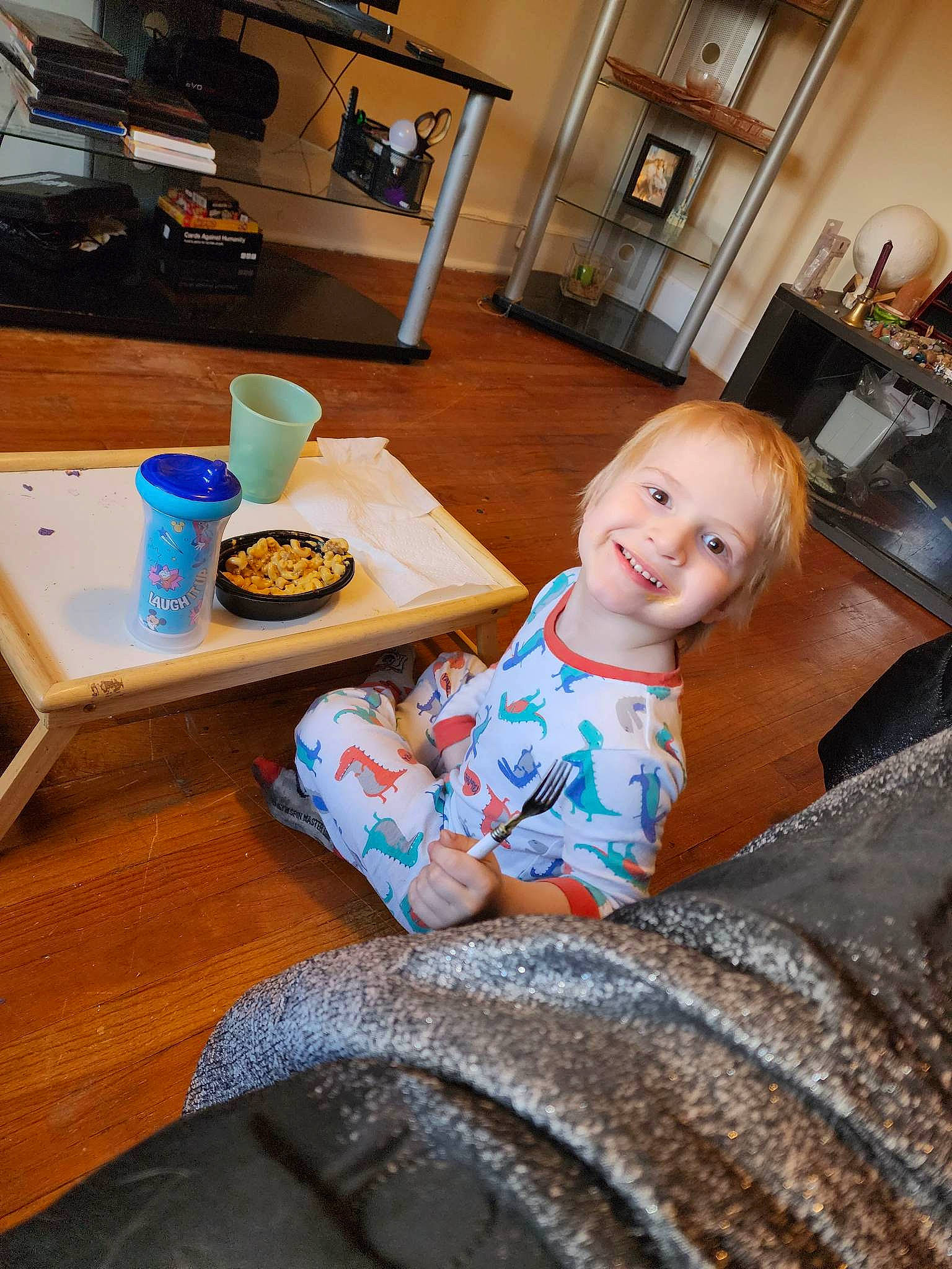 Abel is registered to the contest to win money with this photo: baby, baby_toddler_clothing, cabinetry, child, comfort, floor, flooring, food, hardwood, home_appliance, joy, kitchen, kitchen_appliance, living_room, person, room, sitting, smile, table, tableware