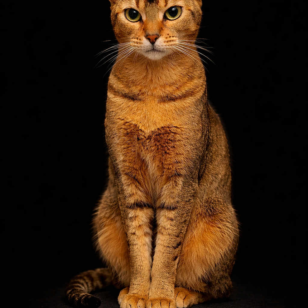 Vika participe au concours pour gagner de l'argent avec cette photo : cat, abyssinian_cat, feline, pet, animal, portrait, sitting, alert, fur, whiskers, ears, eyes, tail, studio, black_background, closeup, domestic_cat, mammal, looking_at_camera, indoor