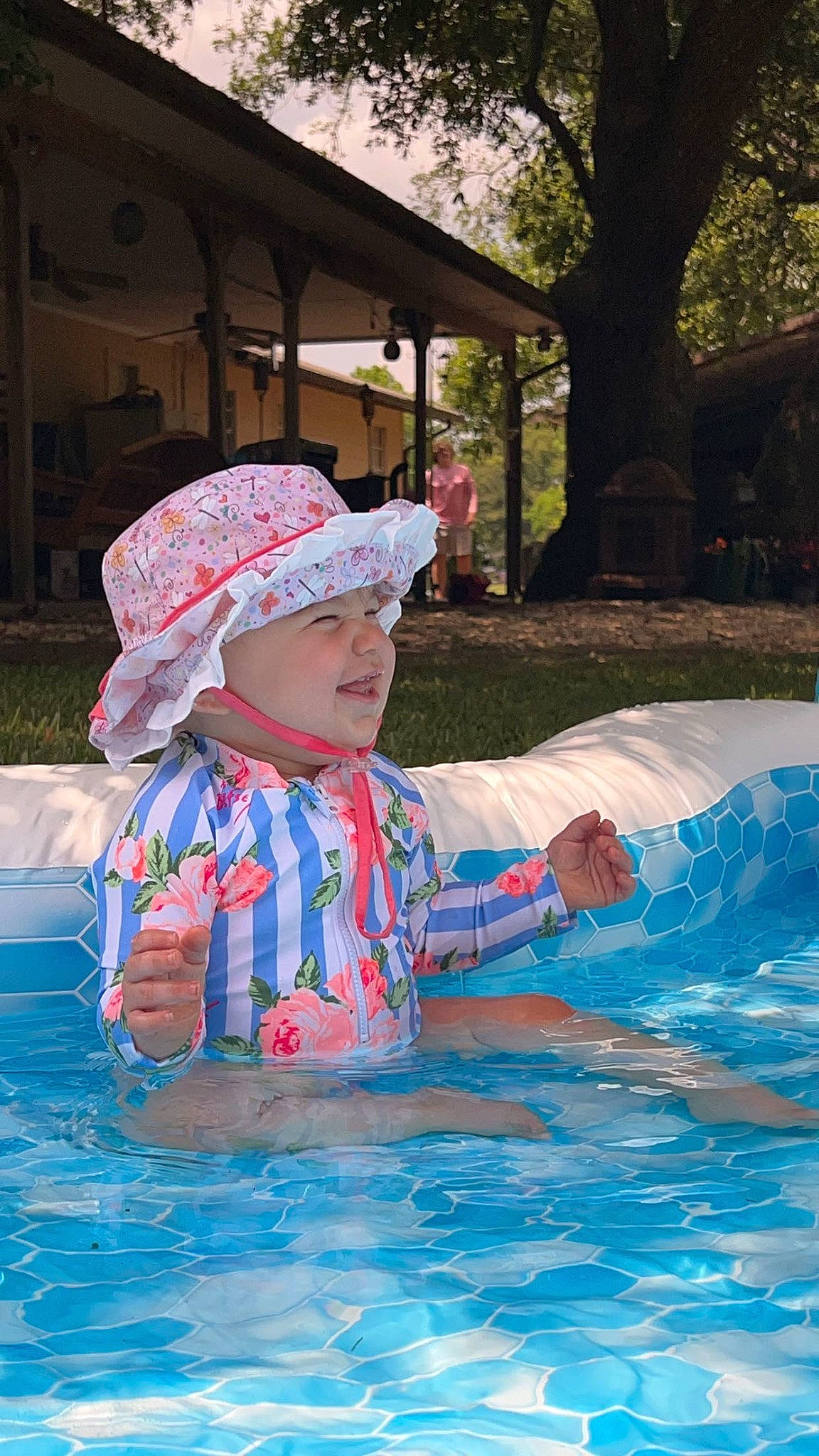 Emberly joined the competition — help win amazing prizes! cap, child, event, fun, grass, happy, headgear, headwear, joy, leisure, magenta, person, personal_protective_equipment, plant, play, recreation, smile, swimmer, swimming_pool, toddler
