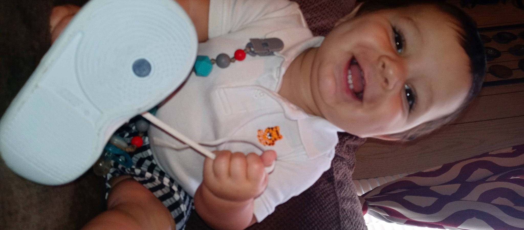 Fletcher joined the competition — help win amazing prizes! baby, baby_toddler_clothing, cheek, chin, clothing, ear, finger, fun, happy, headgear, iris, joy, lip, mouth, musical_instrument, neck, nose, person, skin, smile