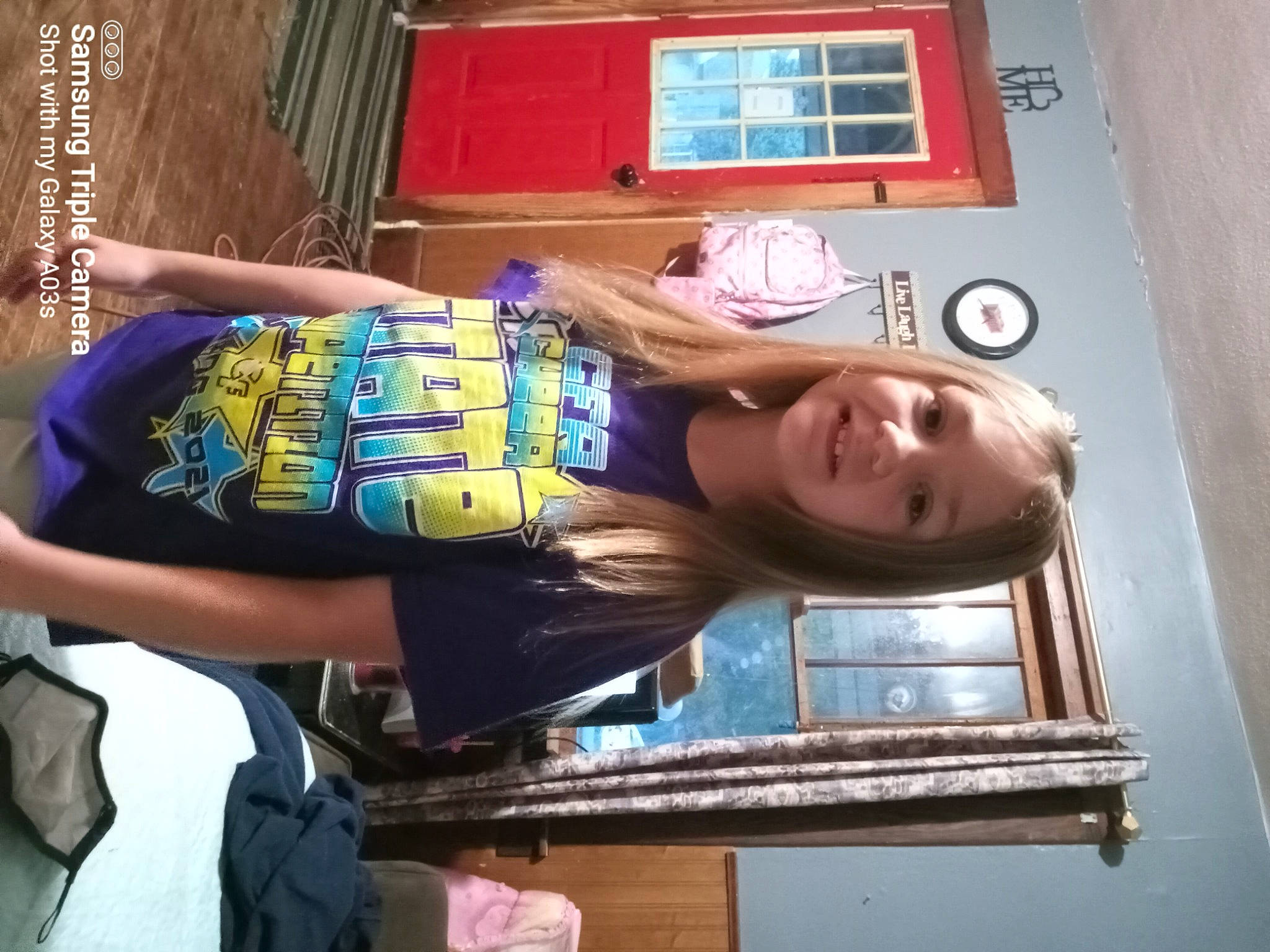 Arabella joined the competition — help win amazing prizes! backpack, bag, building, elbow, fun, happy, human_leg, joy, luggage_and_bags, person, picture_frame, room, smile, t_shirt, thigh, waist, window, wrist