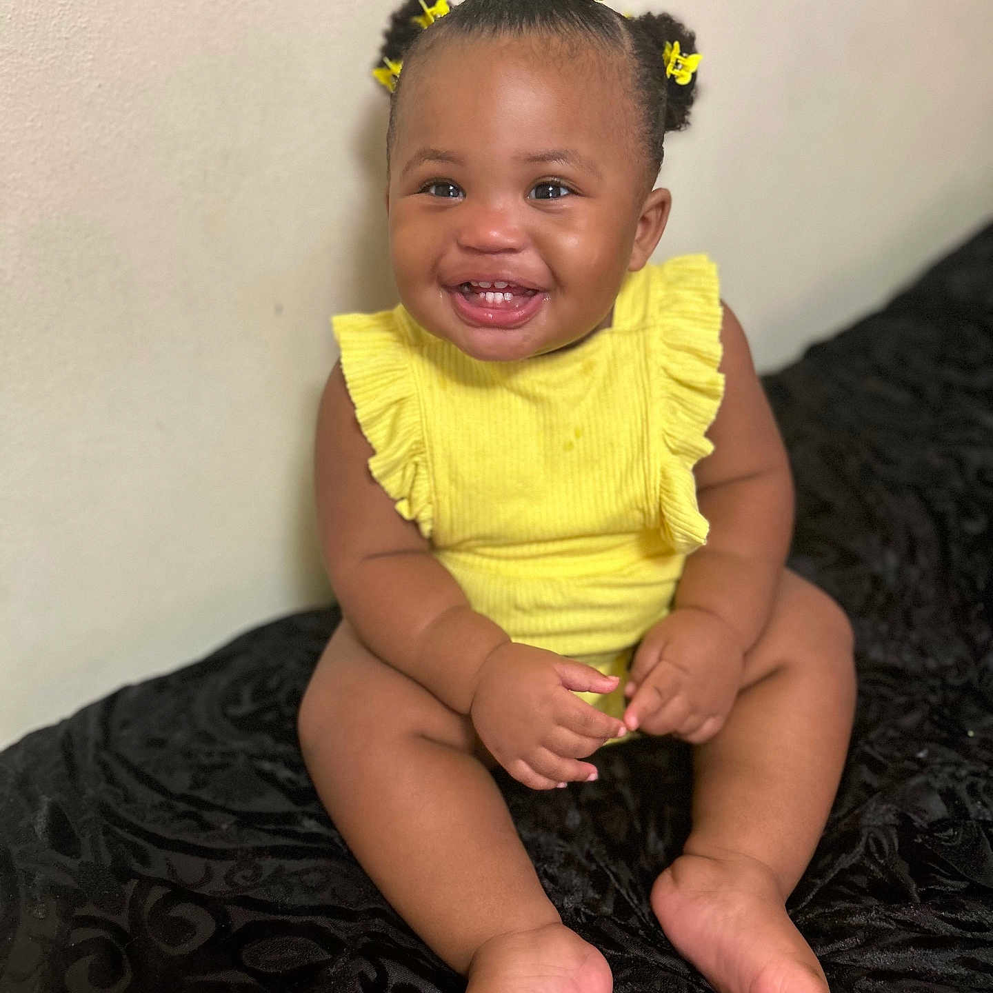 Kayani is registered to the contest to win money with this photo: accessories, baby, babylaughing, clothing, cushion, dress, face, furniture, happy, head, homedecor, indoors, jewelry, laughing, necklace, person, photography, portrait, sitting, smile