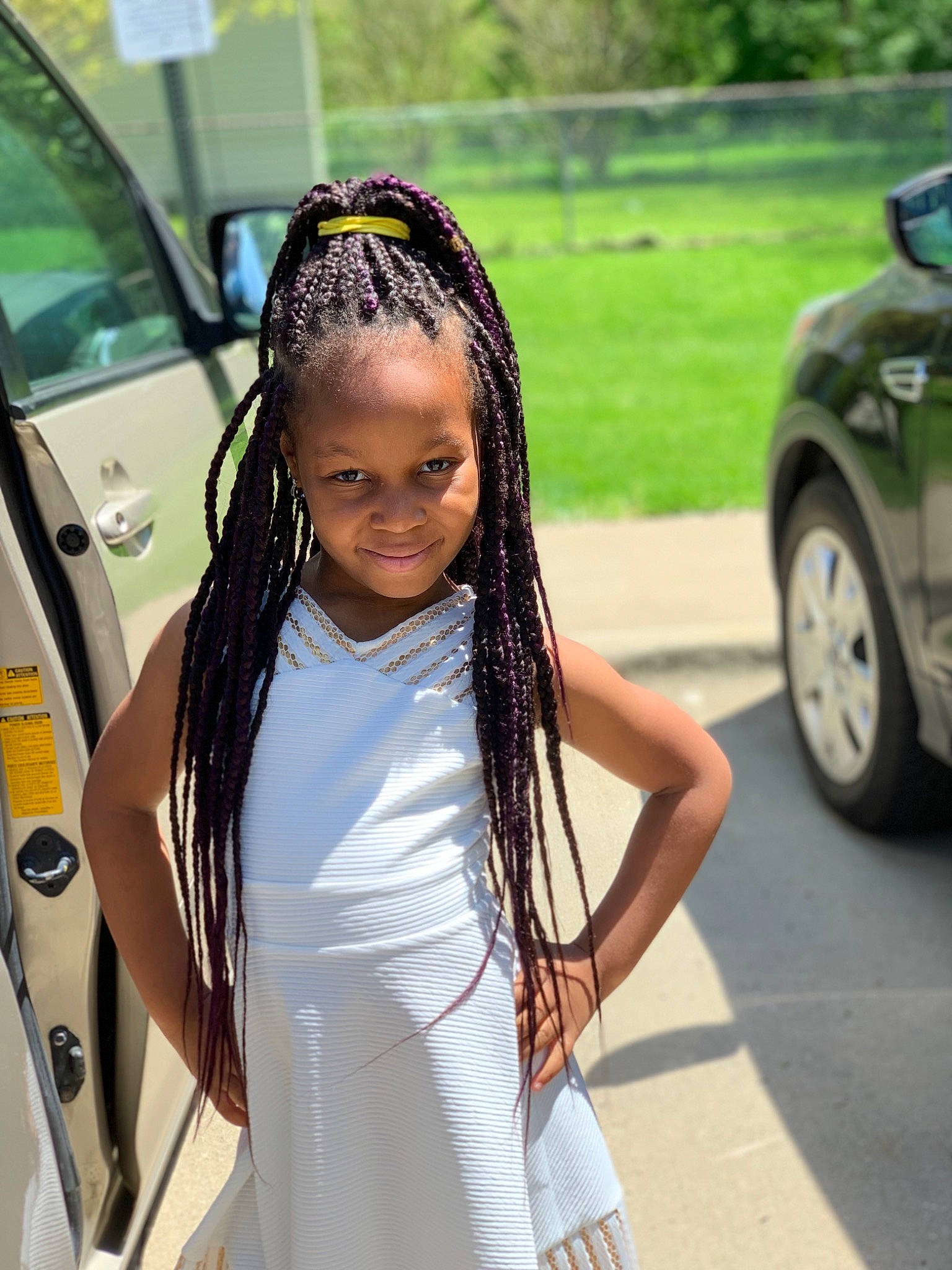 Karen joined the competition — help win amazing prizes! black_hair, braid, car, child, city_car, cornrows, dreadlocks, fun, hair, hair_accessory, hair_coloring, hairstyle, joy, long_hair, luxury_vehicle, person, subcompact_car, vacation, vehicle