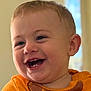 Hunter joined the competition — help win amazing prizes! toddler, child, smile, happy, face, teeth, orange_shirt, closeup, portrait, indoor, cute, baby, joyful, skin, head, person, expression, young, human, eyebrows