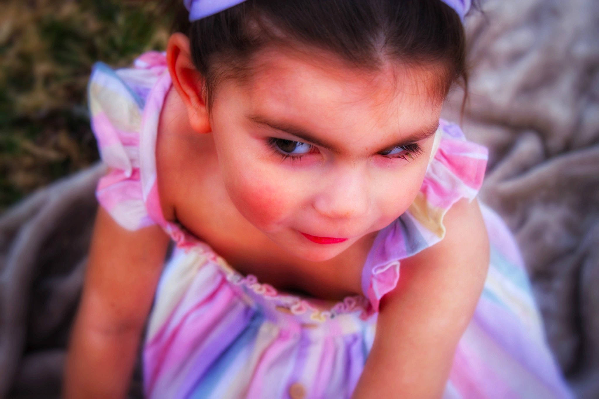 Amara joined the competition — help win amazing prizes! black_hair, child, dress, electric_blue, eyebrow, eyelash, flash_photography, grass, hair, happy, iris, leisure, lip, long_hair, magenta, person, pink, purple, recreation, skin