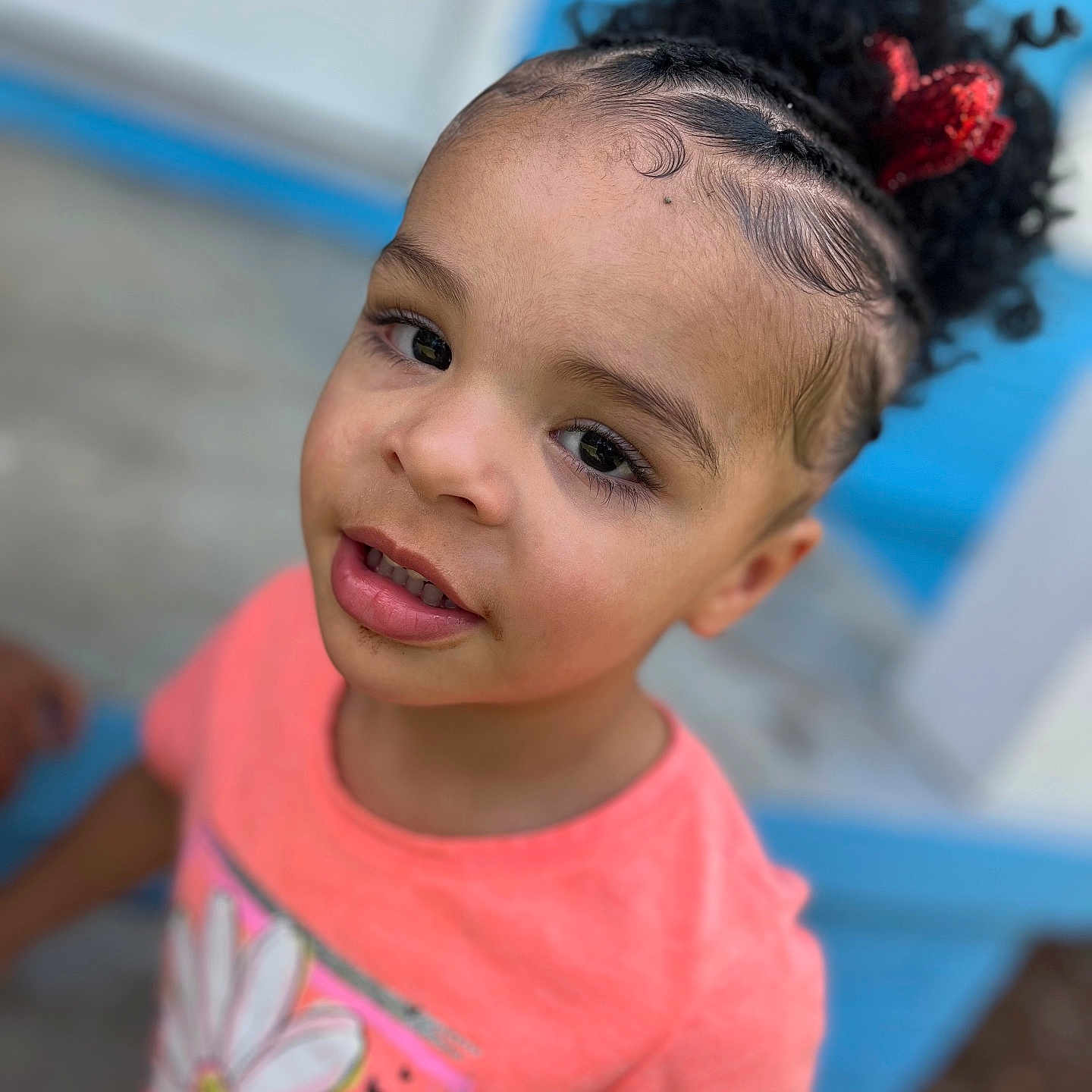 Myriah is registered to the contest to win money with this photo: blackhair, bodypart, braid, child, clothing, face, female, girl, hair, happy, head, mohawkhairstyle, neck, person, photography, portrait, shoulder, skin, smile, t_shirt