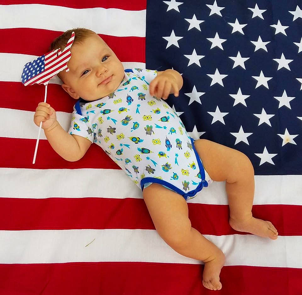 Kain joined the competition — help win amazing prizes! baby, child, design, electric_blue, flag, flag_of_the_united_states, pattern, person, textile, toddler