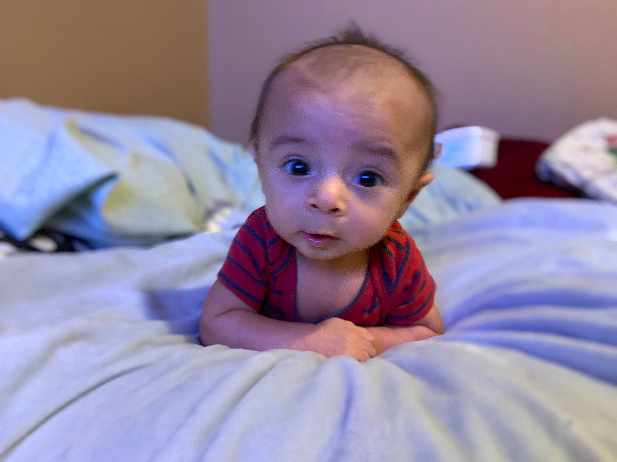 Jerome joined the competition — help win amazing prizes! baby, baby_toddler_clothing, cheek, child, comfort, eye, flash_photography, flooring, happy, head, iris, linens, nose, person, plant, skin, sleeve, smile, surprise, textile