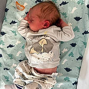 Arthur is registered to the contest to win money with this photo: newborn, baby, sleeping, pajamas, elephant, blanket, dinosaur_pattern, pacifier, infant, cute, resting, soft, cozy, child, bed, fabric, pattern, toddler, head, peaceful