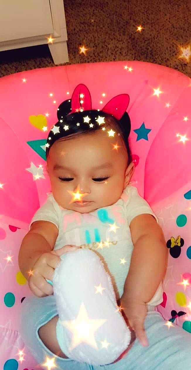 Chantel is registered to the contest to win money with this photo: baby, cheek, child, doll, hair_accessory, person, pink, toddler, toy